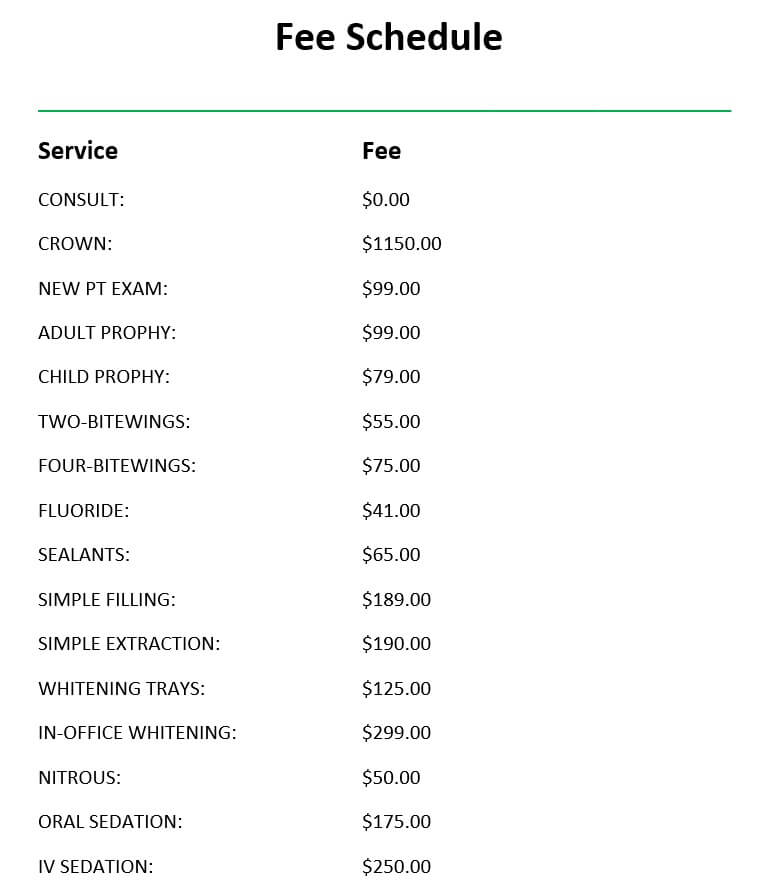 Fee Schedule Thomas O'Leary Dentistry Dr. Thomas O'Leary