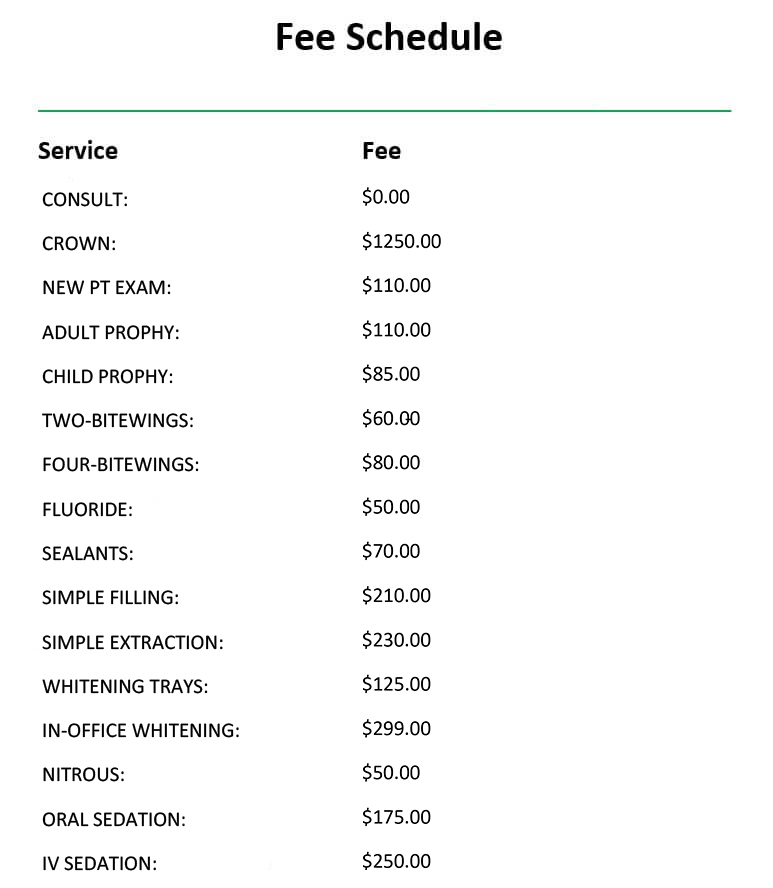Fee Schedule Thomas O'Leary Dentistry Dr. Thomas O'Leary